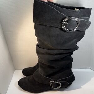 Naturalizer Suede Leather Knee High Slouch Boots Wedge Heel Buckles Women's 11 M